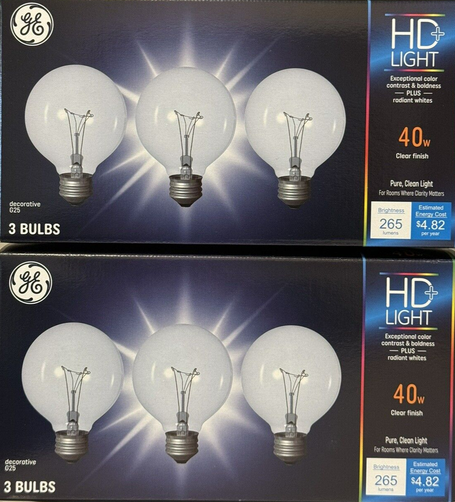 6 GE 40-Watt Crystal Clear Old Style G25 Globe Light Bulbs w/Medium Base