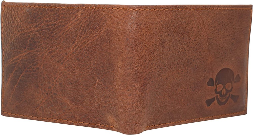 Marshal Skull Bone RFID Blocking Real Leather Bifold Classic Wallet for Men