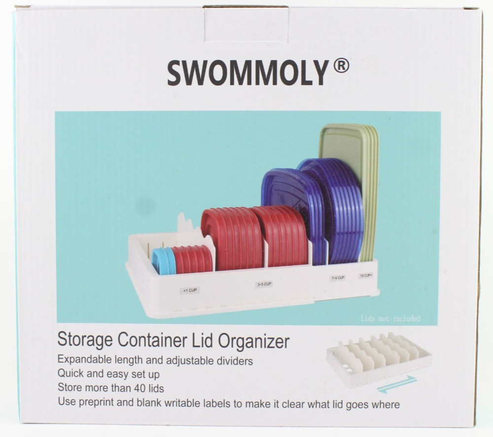 SWOMMOLY Expandable Food Storage Container Lid Organizer, Includes 6 Adjustable