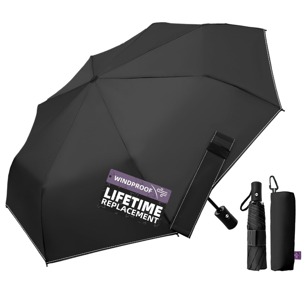 LILAC Compact Travel Windproof Umbrella, 43" Auto Open/Close Folding Quick Dr...