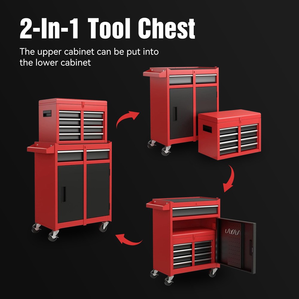Rolling Tool Chest 5 Drawer Metal Tools Cart with detachable handle & hooks Blue