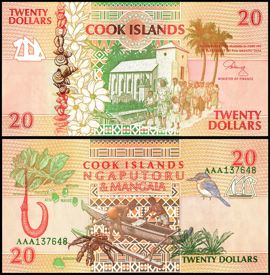 Cook Islands 20 Dollars, 1992 ND, P-9, UNC