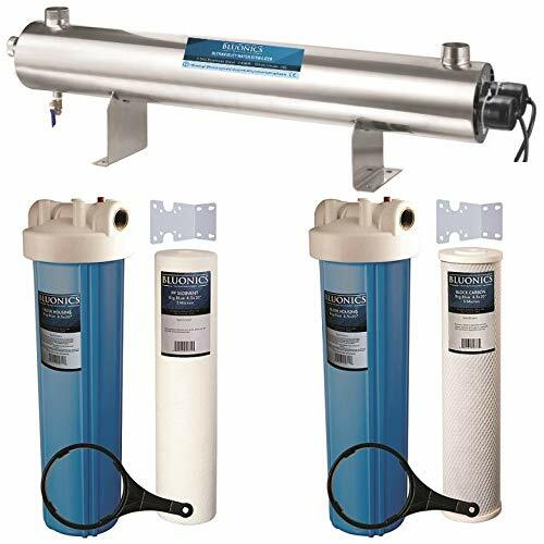110W UV Well Water Filter System 4.5"x20" Sediment & Carbon Whole House BLUONICS