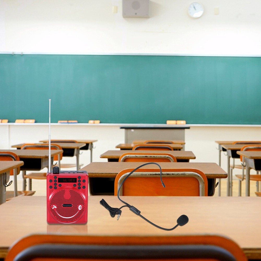 Portable Bluetooth PA System Headset Microphone Rechargeable USB Micro SD FM Red