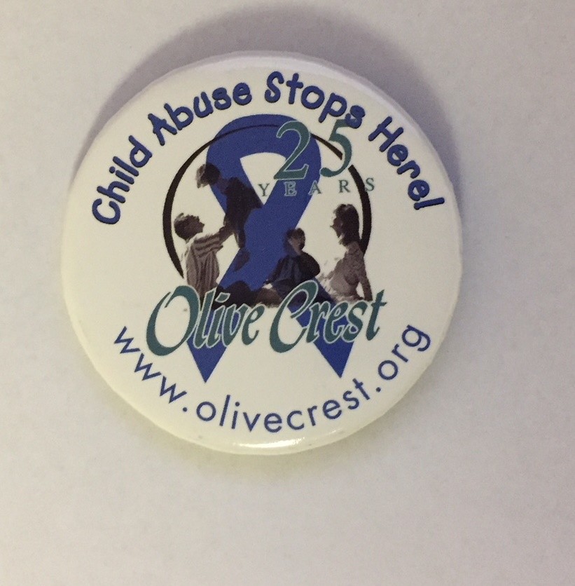 Olive Crest 25 Years - Child Abuse Stops Here Button Pin