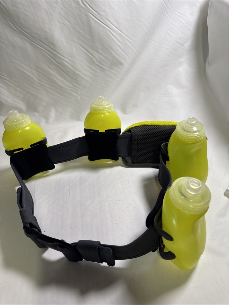 Amphipod Hydration Belt with 4 Bottles & Pouch Size Large Gray Black Adjustable
