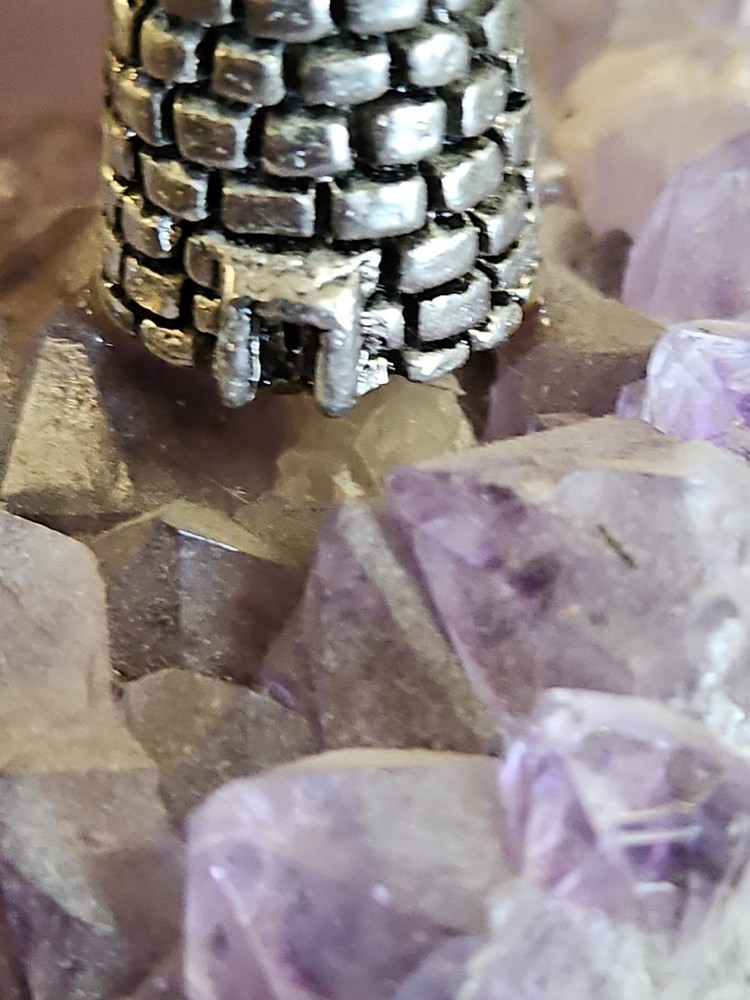 Pewter Lighthouse Blue Crystal "Light" Raw Amethyst Base