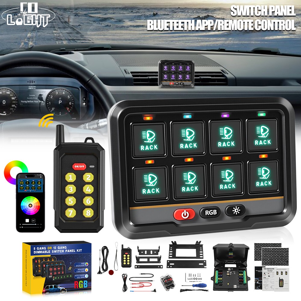 AUXBEAM 8 Gang RGB On/Off Switch Panel Toggle LED Light Circuit Relay System Kit