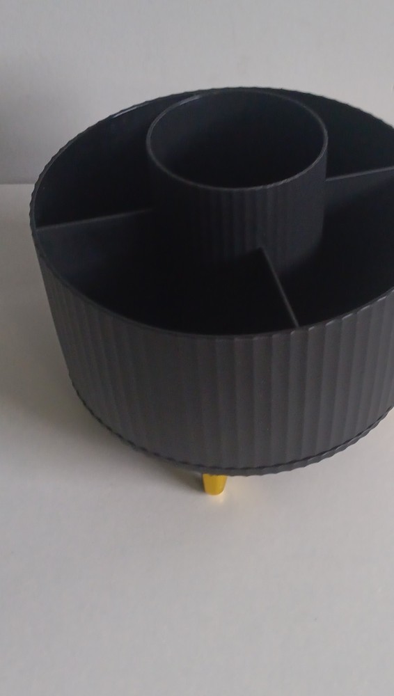 Black Plastic Multi-Compartment Desktop Organizer with Gold Feet Compartments