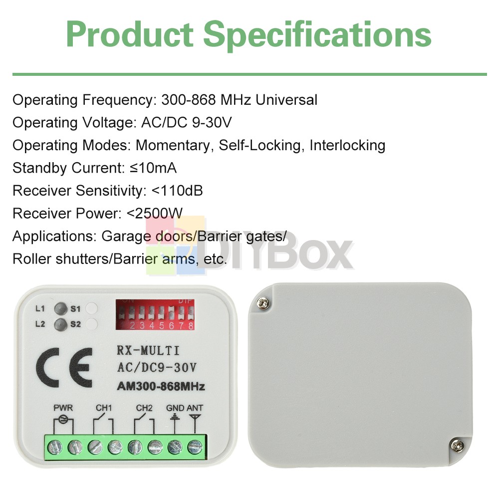 Universal 300-868MHz Multi-Frequency Receiver Switch Controller AC/DC On/Off