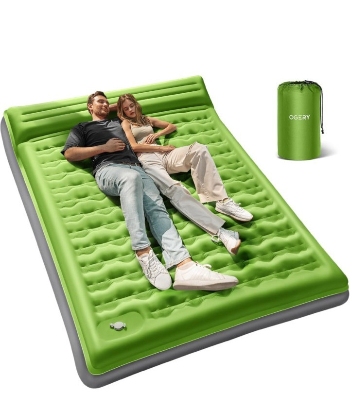 OGERY Sleeping Pad Inflatable 6" Thick Camping Pad, 79 x 55", Green