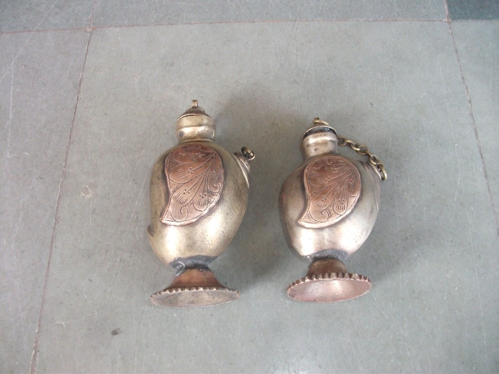 2 Pc Vintage Brass Mango Shape Handcrafted Copper Fitted Flower Bottles