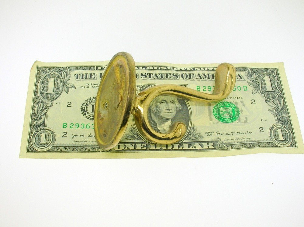 VINTAGE SOLID BRASS WALL COAT HOOK - 2 7/8" LONG - MORE THEN ONE AVAILABLE
