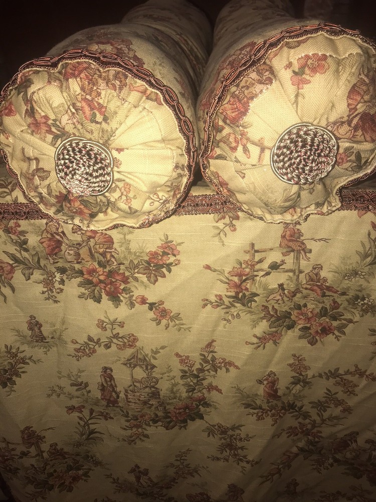 Custom Toile de Jouy Daybed Table Cover + 2 Bolsters Pillows EUC