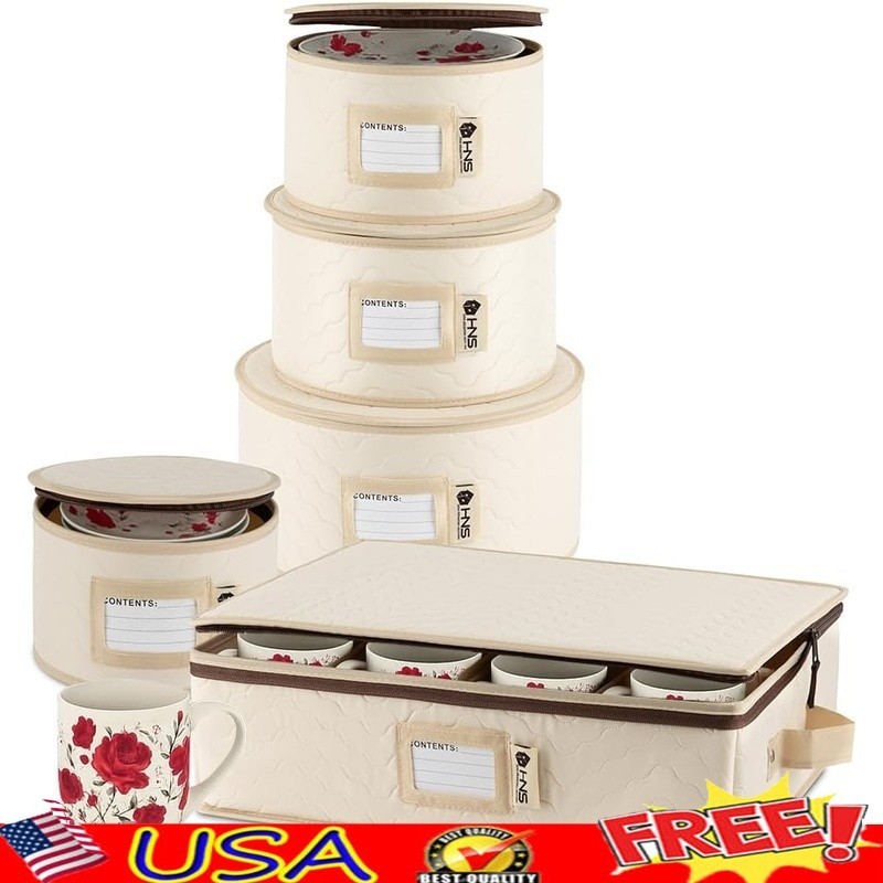 Hard Shell Dish Storage Containers Stackable W/ Padded Interior & Dividers New