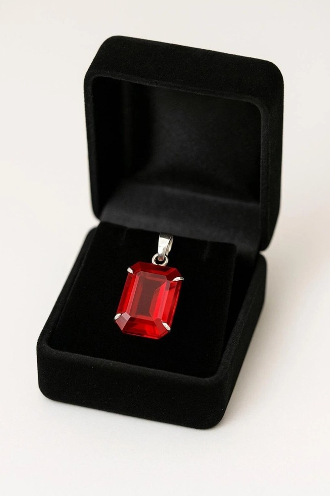 Natural Red Ruby Emerald Cut 925 Solid Silver Pendant Loose Gemstone 28.75 Ct