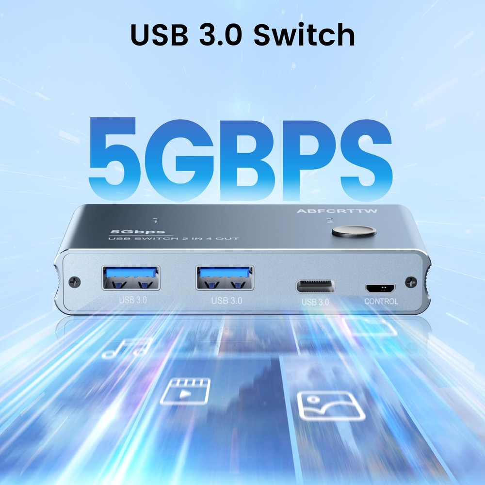 USB 3.0 Switch 2 in 4 Out with Desktop Controller, Aluminum USB Switch for 2 ...