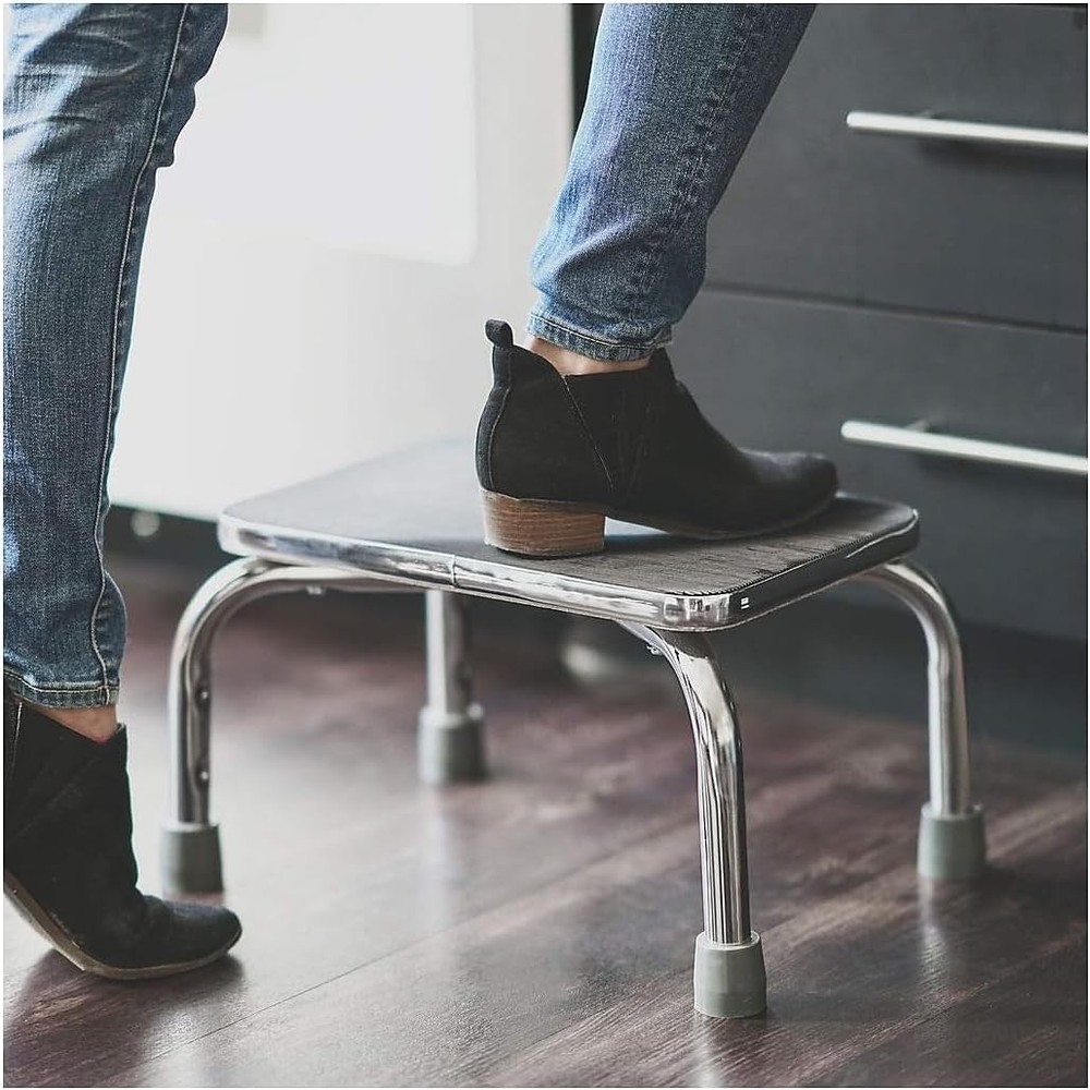 DMI Step Stool with Handle and Non Skid Rubber Platform, Lightweight Chrome