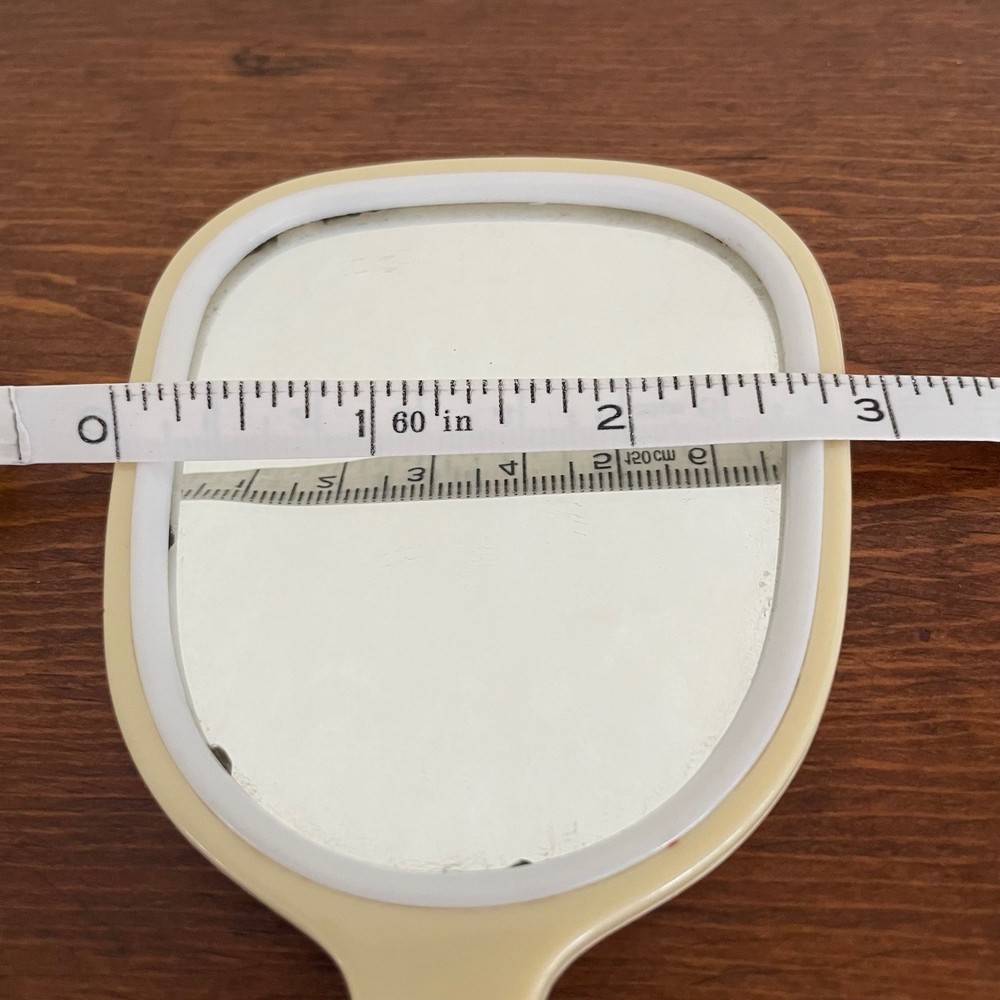 Mini Travel Mirror Handheld Cream Vintage Plastic READ