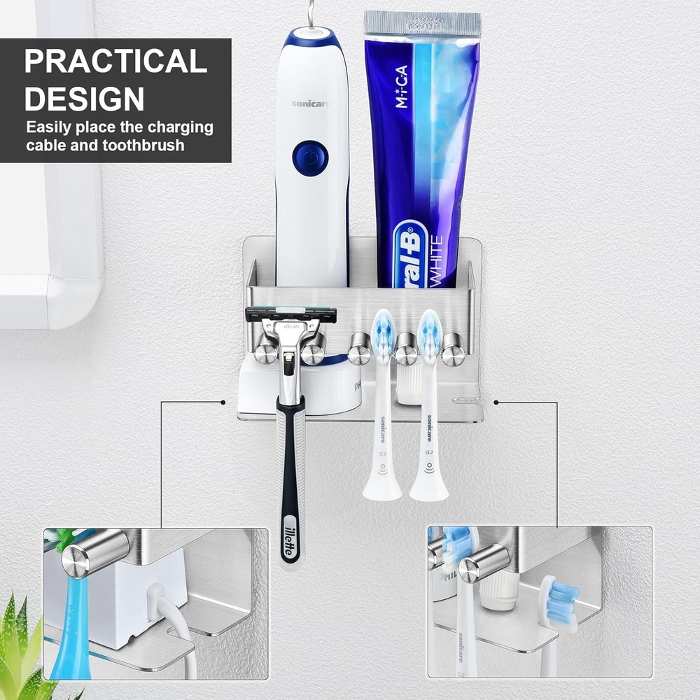 Toothbrush Holders - Wall Mounted Toothpaste Holder for Bathrooms, Silver