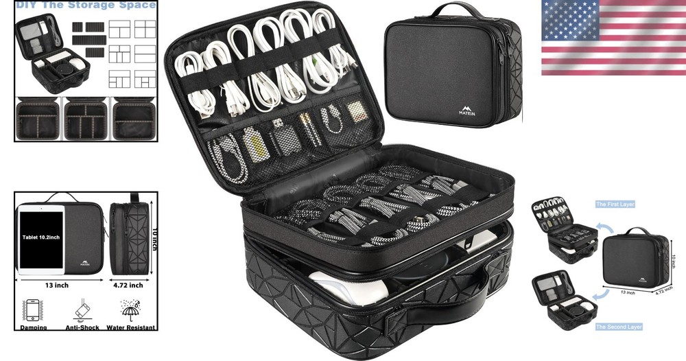Versatile Travel Cord Organizer with Adjustable Sections for DJs - Large Size