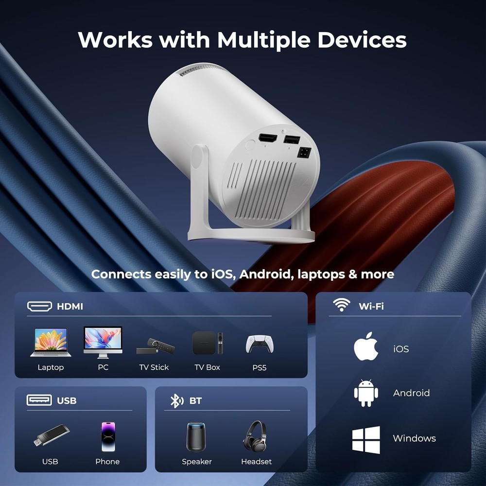 Mini WiFi Bluetooth Projector 1080P Portable 200