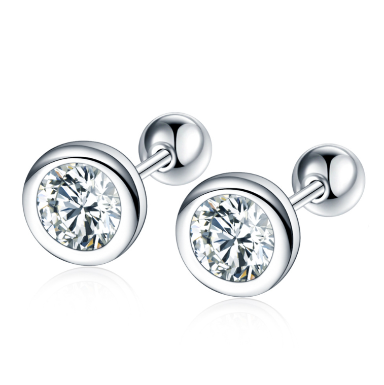 STERLING SILVER Tiny 6mm Round Bezel CZ SCREW BACK STUD EARRINGS Gift PE63