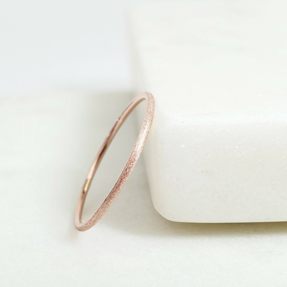 14k Solid Gold Matte Stackable Ring, Yellow, White or Rose Gold Brushed Rings
