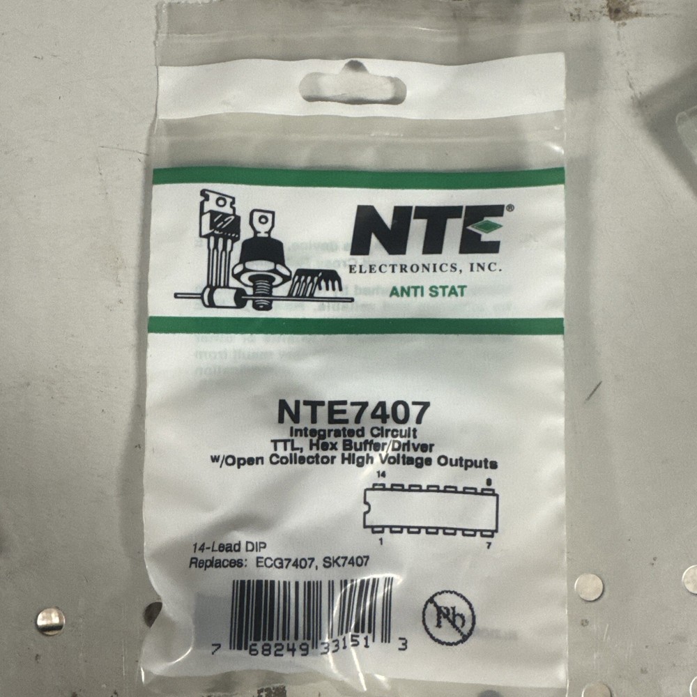 NTE Electronics NTE7407 IC TTL HEX BUFFER/DRIVER W/OPEN COLLECTOR 14-LEAD DIP