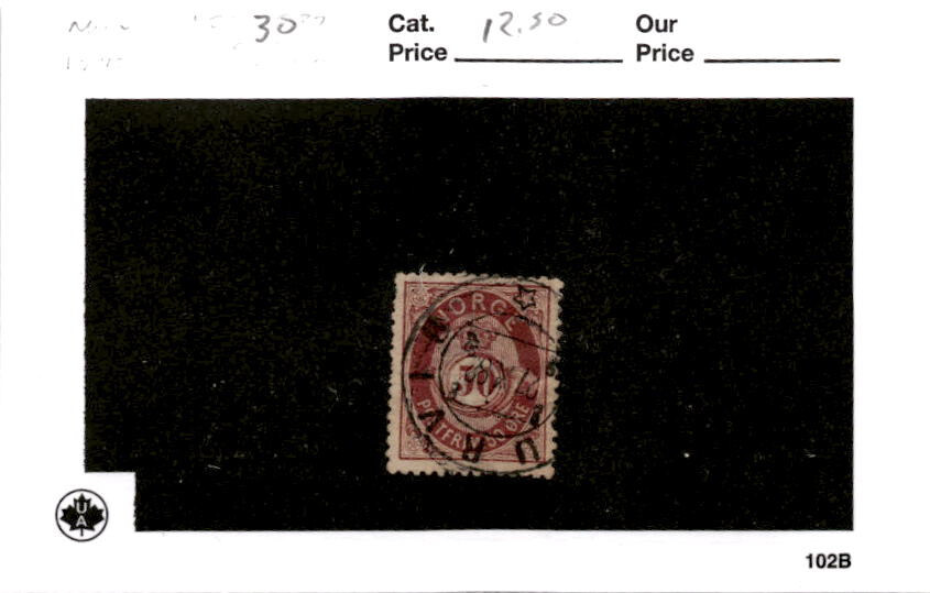 Norway, Postage Stamp, #30 Used, 1877 Post Horn (AE)
