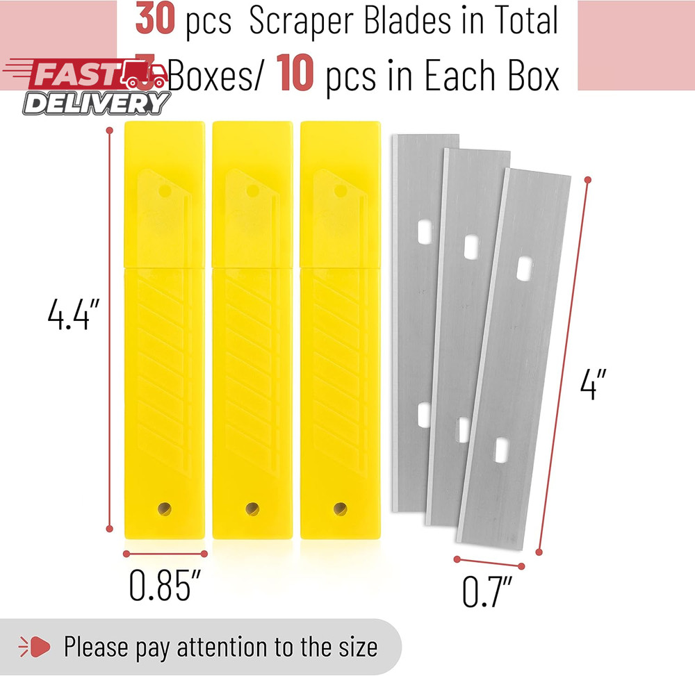 Bates- Replacement Scraper Blades, 4 Inch, 30 Pcs, Scraper Blades, Floor Scrappe