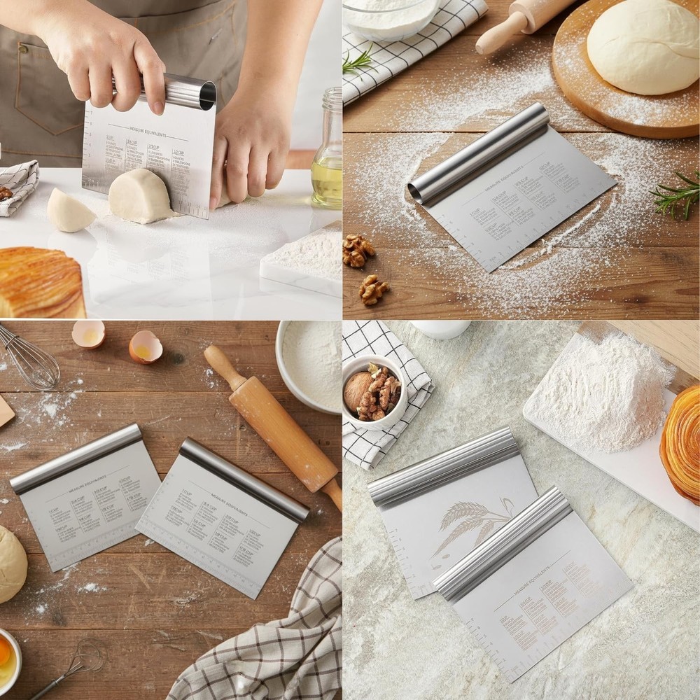 Dough Scraper & Bench Scraper Kitchen – Stainless Steel Sourdough Tools – Dou...