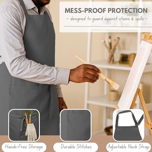 Kitchen Apron 2 Pack - 100% Cotton Adjustable, Durable Apron with Grey