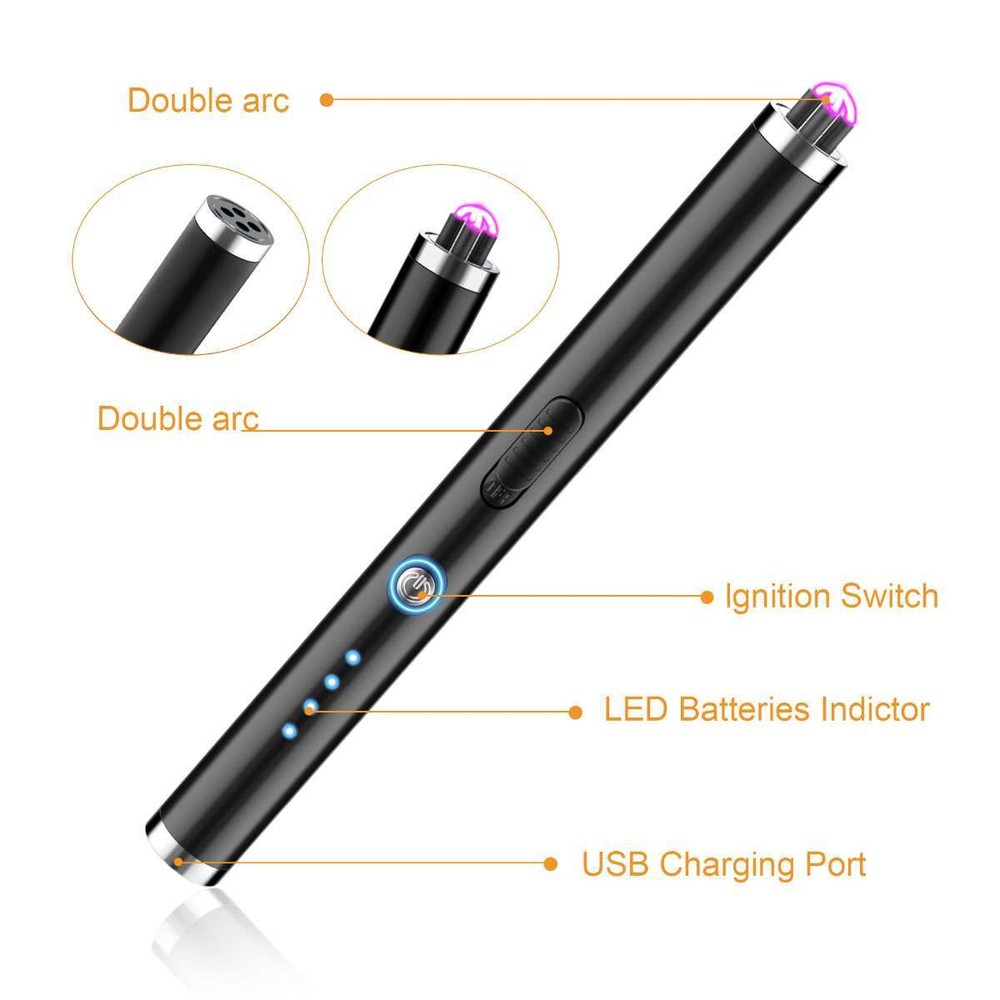 USB Rechargeable Electric Windproof Lighter Candle Lighters BBQ Arc Long Neck