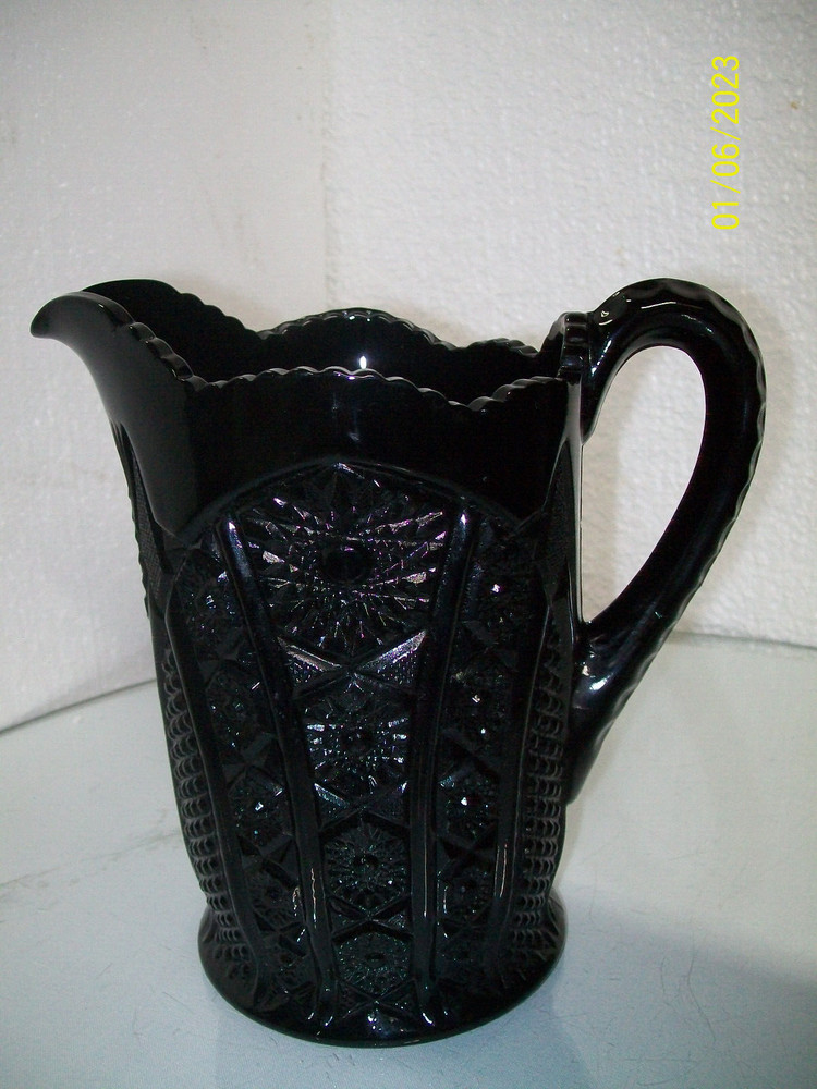 Sunburst Black Milkglass Pitcher