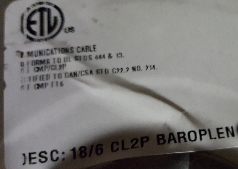 Southwire 55506 18/6C Baroplen Solid Plenum Thermostat Cable White /50ft