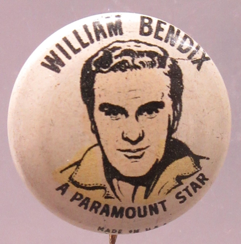 Type II 1948 WILLIAM BENDIX Quaker SPARKIES Cereal pinback PARAMOUNT STAR yz