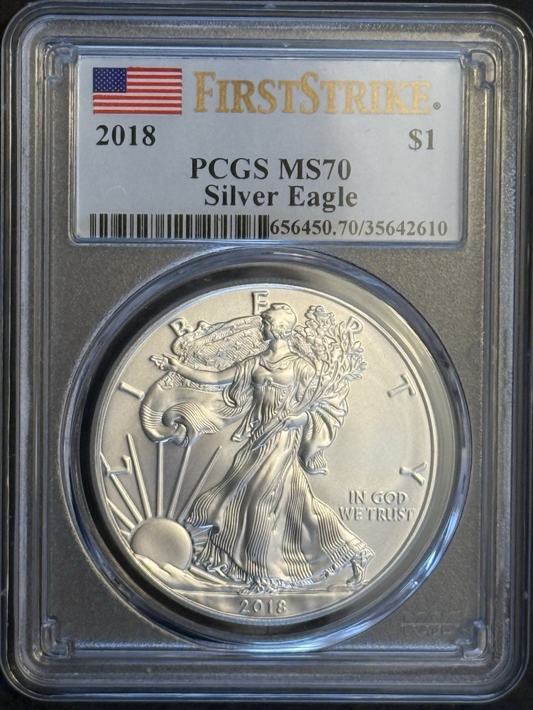 2018 Silver Eagle PCGS MS70 FIRST STRIKE (Flag Label)