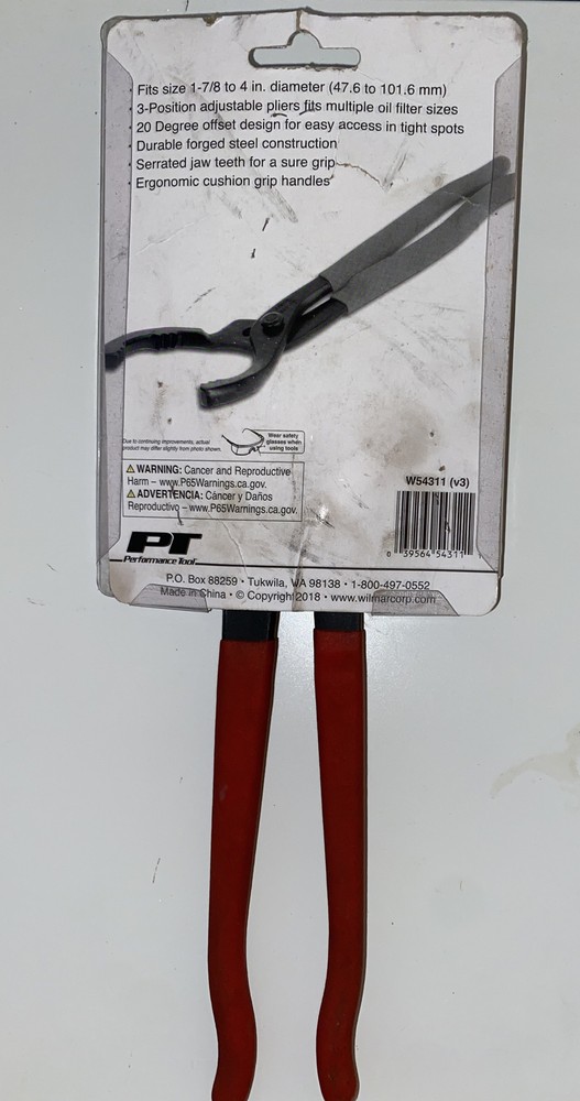PERFORMANCE TOOL LARGE OIL FILTER PLIERS W54311