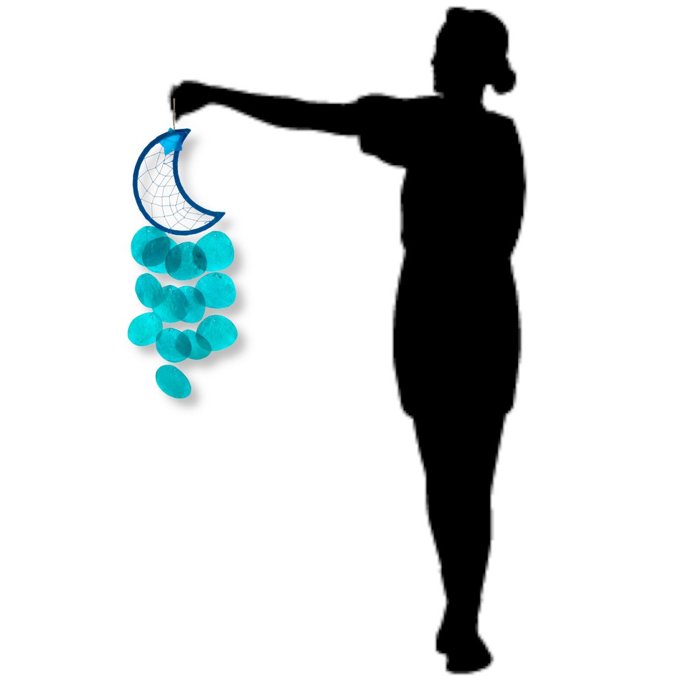 Moon Capiz Windchime - Crescent Moon Dreamcatcher Teal Capiz Windchime