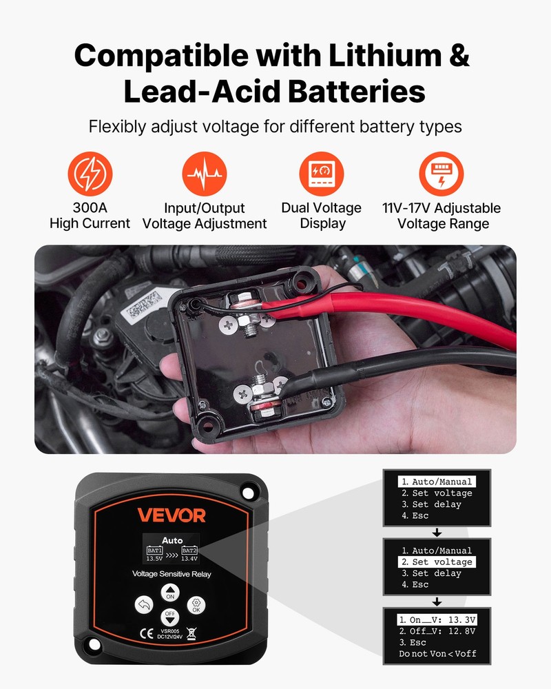 VEVOR Dual Battery Isolator Manual Automatic Voltage Sensitive Relay 12V 300 Amp