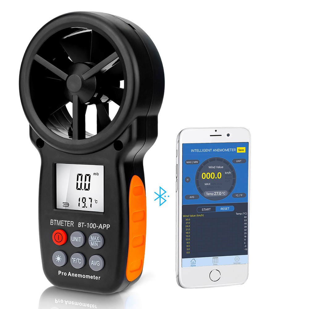 Bluetooth Anemometer Digital LCD Wind Speed Meter Gauge Temperature Tester