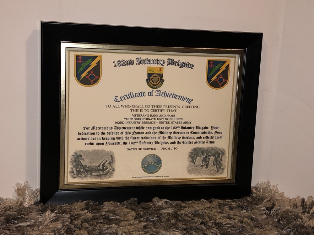 162ND INFANTRY BRIGADE - COA / (COMMEMORATIVE CERTIFICATE)