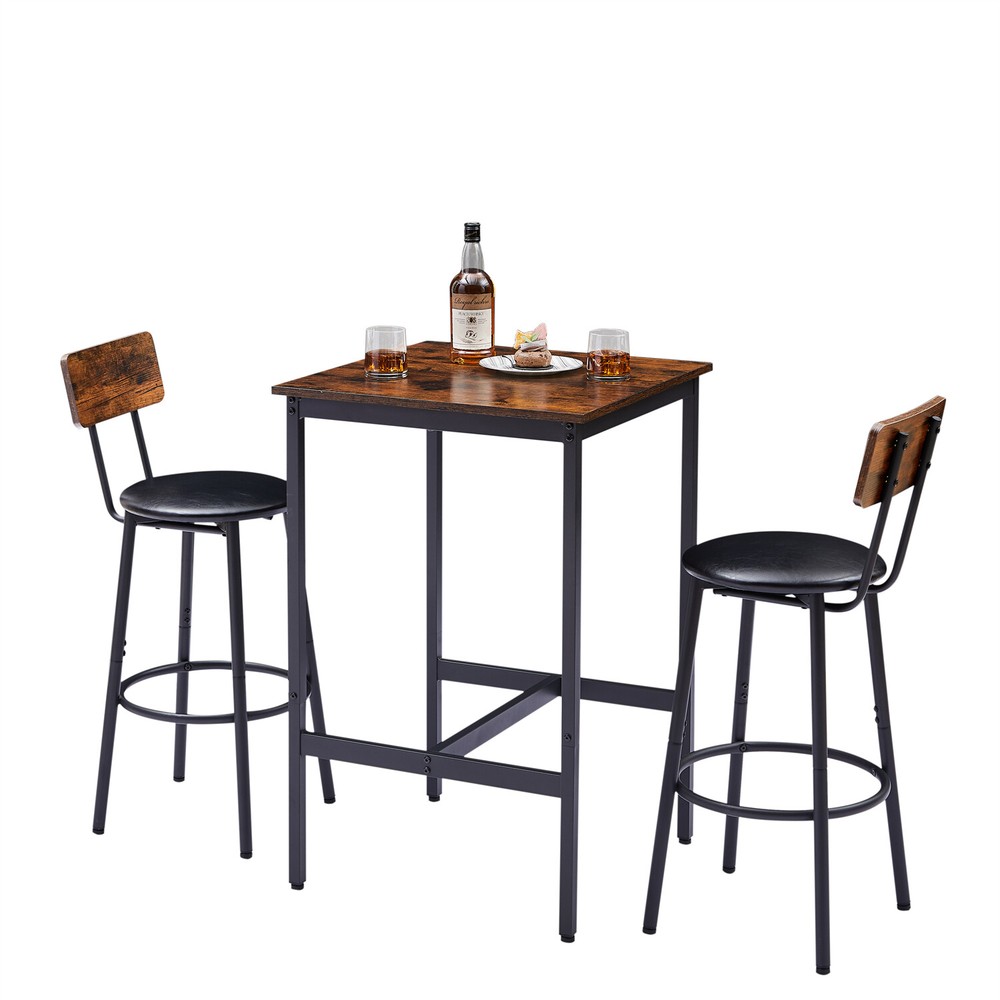 3 Piece Bar Table Set Counter Height Dining Kitchen Table w/ 2 Bar Stools