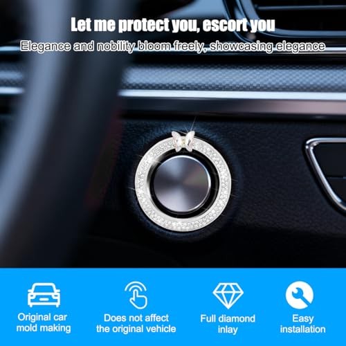 2PCS Bling Butterfly Car Engine Push Start Button Decoration Ring, White