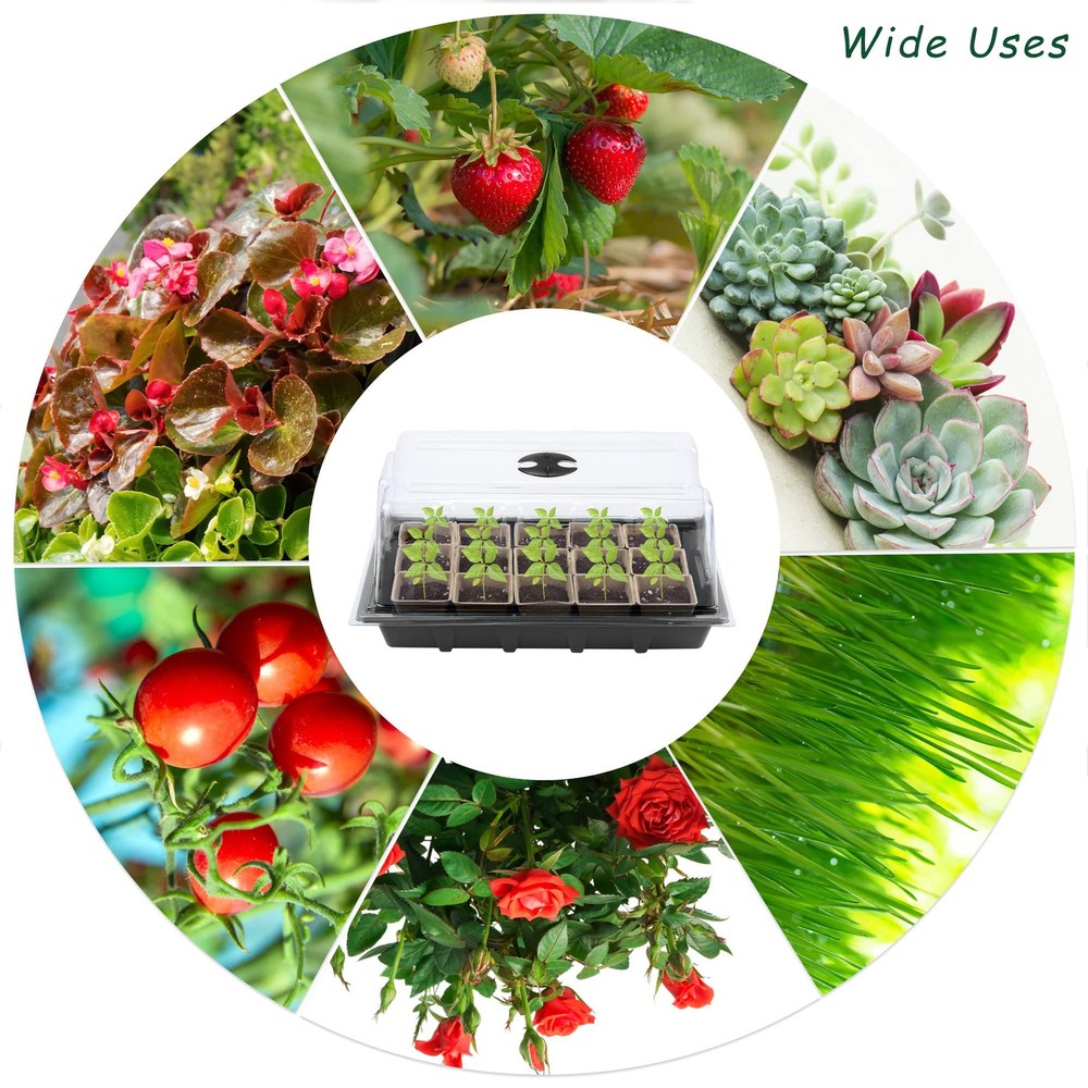 4 Pack Seed Starter Tray Kit, 120 Square Seed Peat Pots for Seedlings with Pl...