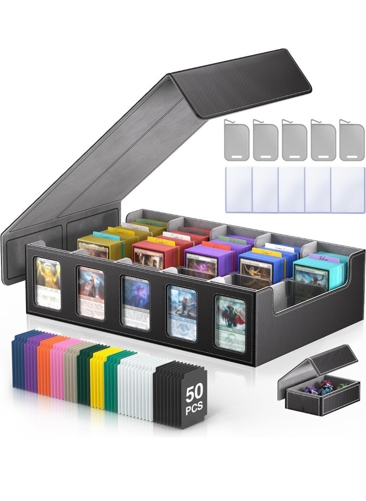 Trading Card Storage Box with Commander Display, 5-Row Deck Case with Removable