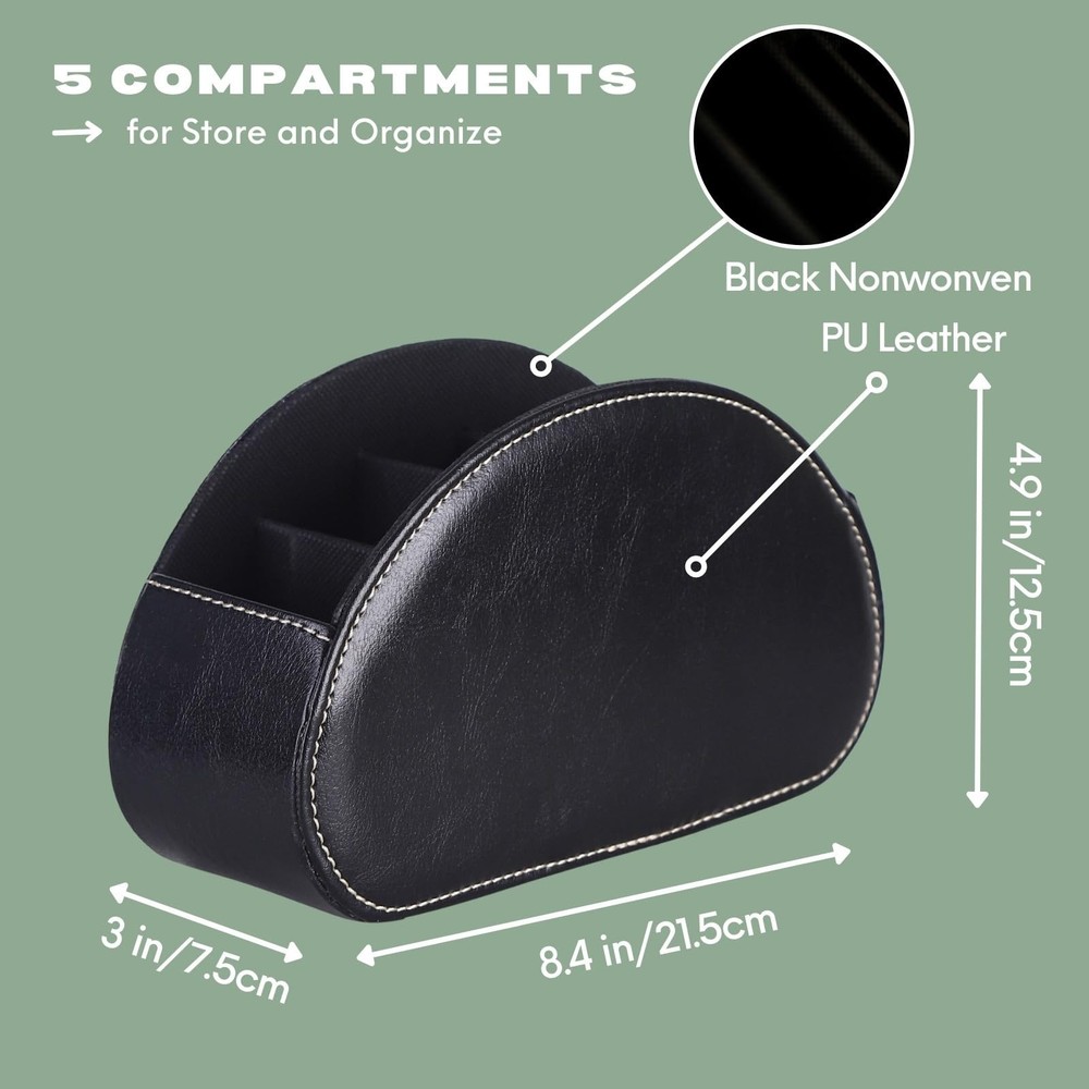 Remote Organizer, PU Leather Remote Control Holder for Bed with 5 Compartment...