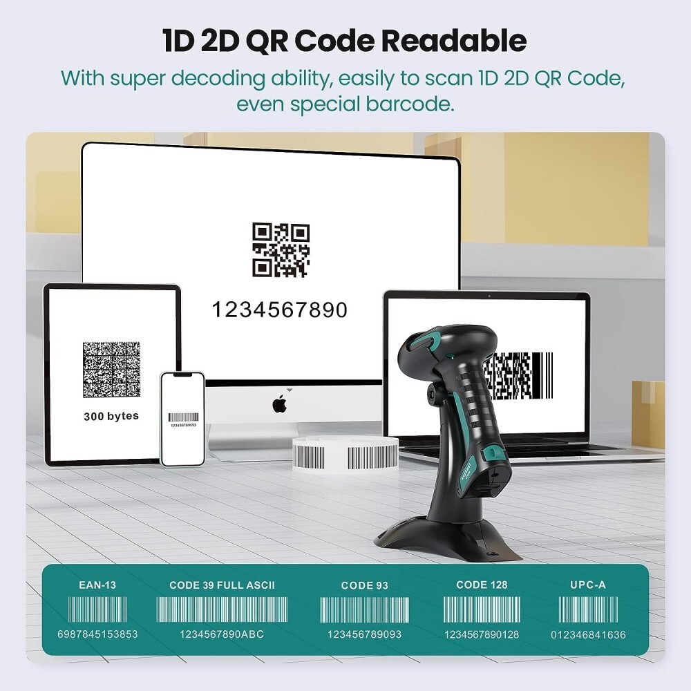 Anyeast Wireless Barcode Scanner with Stand Industrial 1D 2D QR Bluetooth Reader
