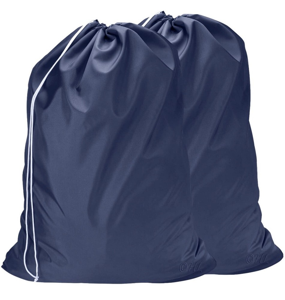 2-Pack Extra Large Heavy Duty Nylon Laundry Bag Locking Drawstring Closure, Navy